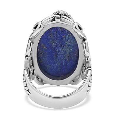 Lapis Lazuli and Blue Austrian Crystal 35.00 ctw Ring in Black Oxidized, ION Plated Yellow Gold and Stainless Steel (Size 6.0)