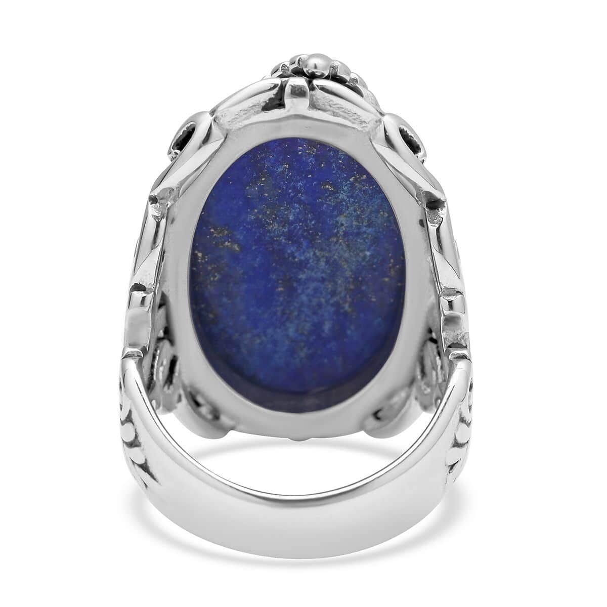 Lapis Lazuli and Blue Austrian Crystal Ring in Black Oxidized, ION Plated Yellow Gold and Stainless Steel 35.00 ctw image number 4