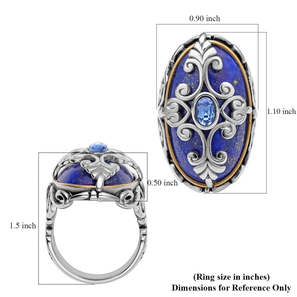 Lapis Lazuli and Blue Austrian Crystal Ring in Black Oxidized, ION Plated Yellow Gold and Stainless Steel 35.00 ctw image number 5