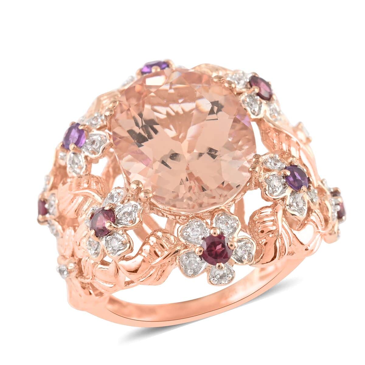 Marropino Morganite and Multi Gemstone Ring in 14K Rose Gold Over Sterling Silver (Size 8.0) 10.19 ctw image number 0