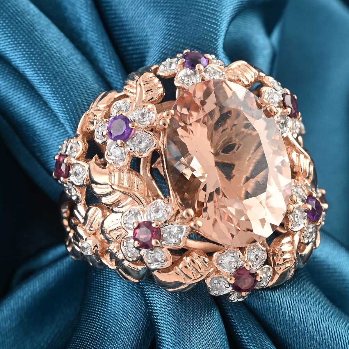 Marropino Morganite and Multi Gemstone Ring in 14K Rose Gold Over Sterling Silver (Size 8.0) 10.19 ctw image number 1