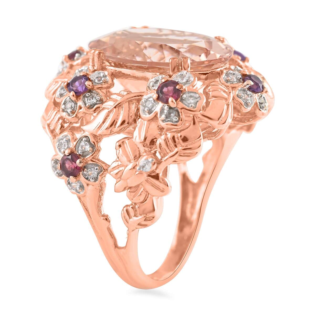Marropino Morganite and Multi Gemstone Ring in 14K Rose Gold Over Sterling Silver (Size 8.0) 10.19 ctw image number 3