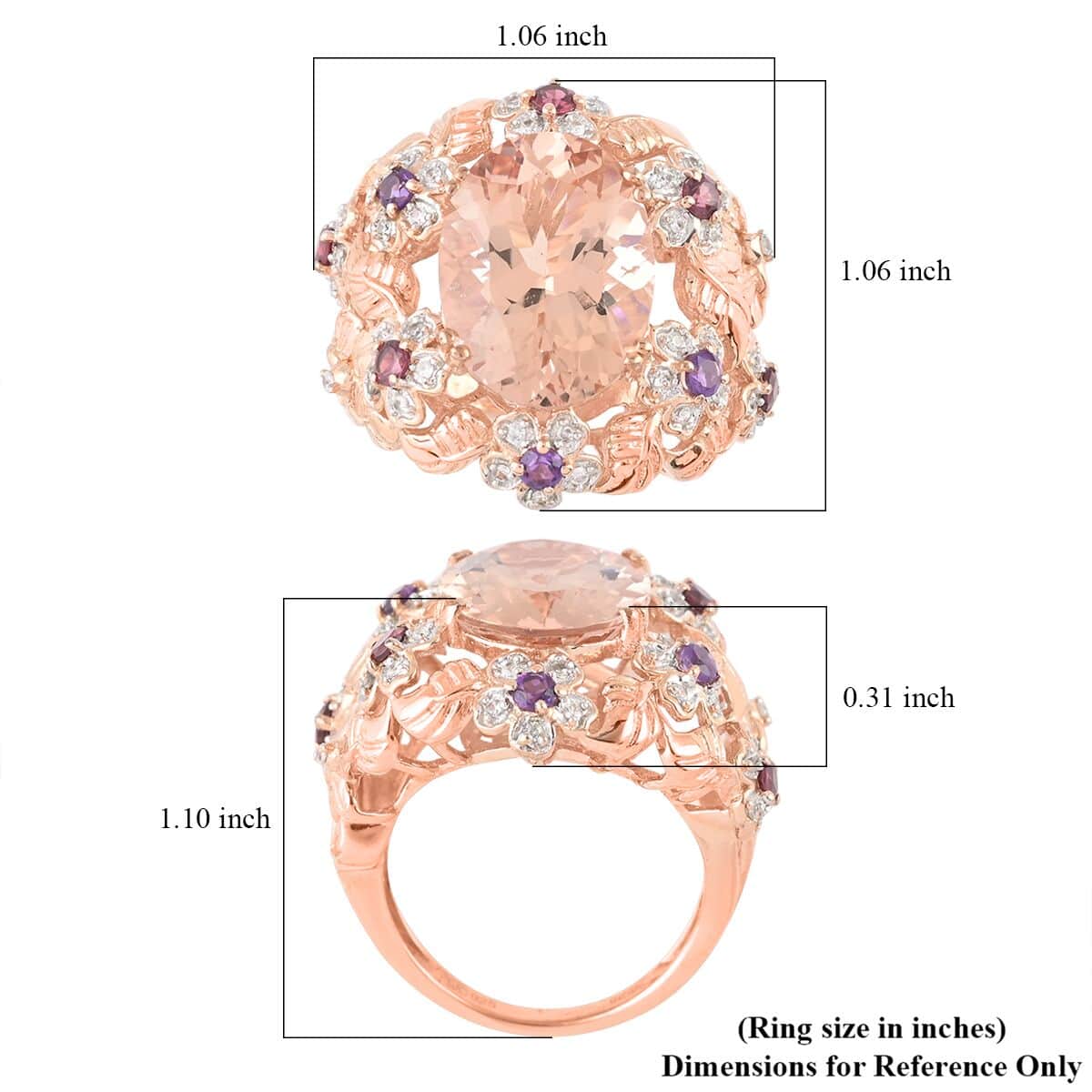 Marropino Morganite and Multi Gemstone Ring in 14K Rose Gold Over Sterling Silver (Size 8.0) 10.19 ctw image number 5