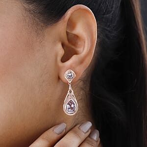 EverTrue Rose De France Amethyst  Earrings in 18K RG Plated, Dangle Drop Earrings, Wedding Gifts For Women 3.90 ctw