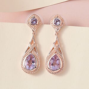 EverTrue Rose De France Amethyst  Earrings in 18K RG Plated, Dangle Drop Earrings, Wedding Gifts For Women 3.90 ctw