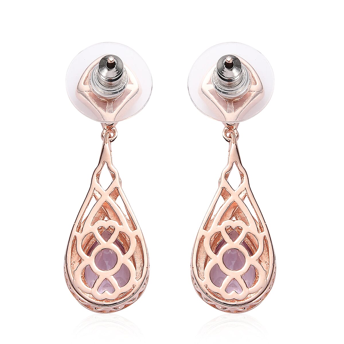 EverTrue Rose De France Amethyst  Earrings in 18K RG Plated, Dangle Drop Earrings, Wedding Gifts For Women 3.90 ctw