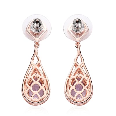 EverTrue Rose De France Amethyst  Earrings in 18K RG Plated, Dangle Drop Earrings, Wedding Gifts For Women 3.90 ctw