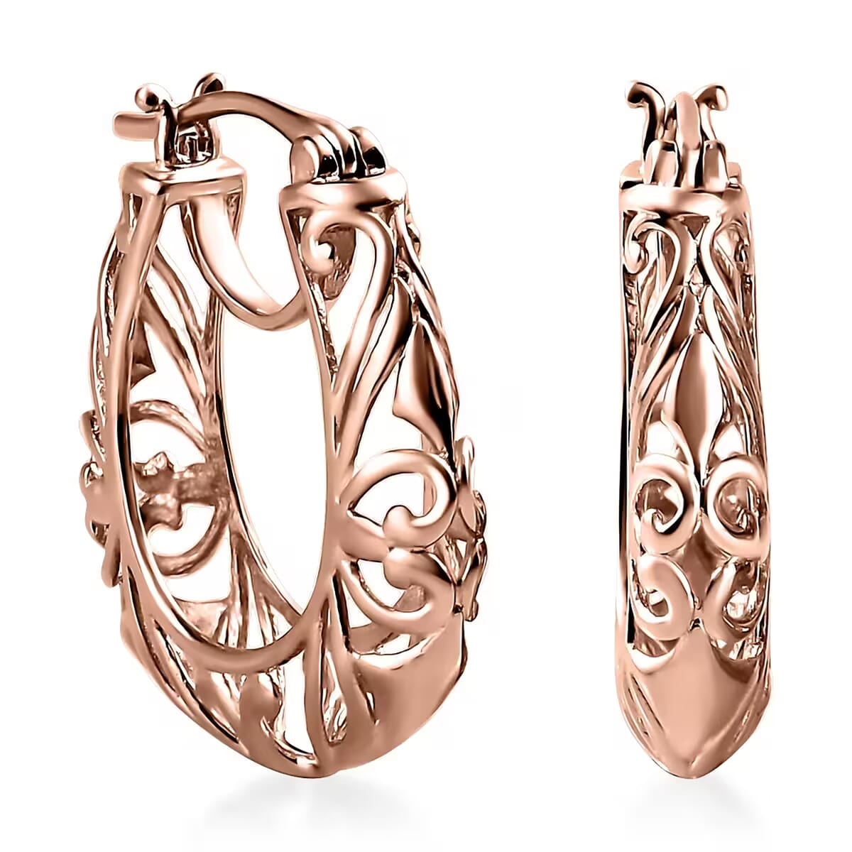 KARIS Openwork Basket Hoop Earrings in ION Plated 18K RG image number 0