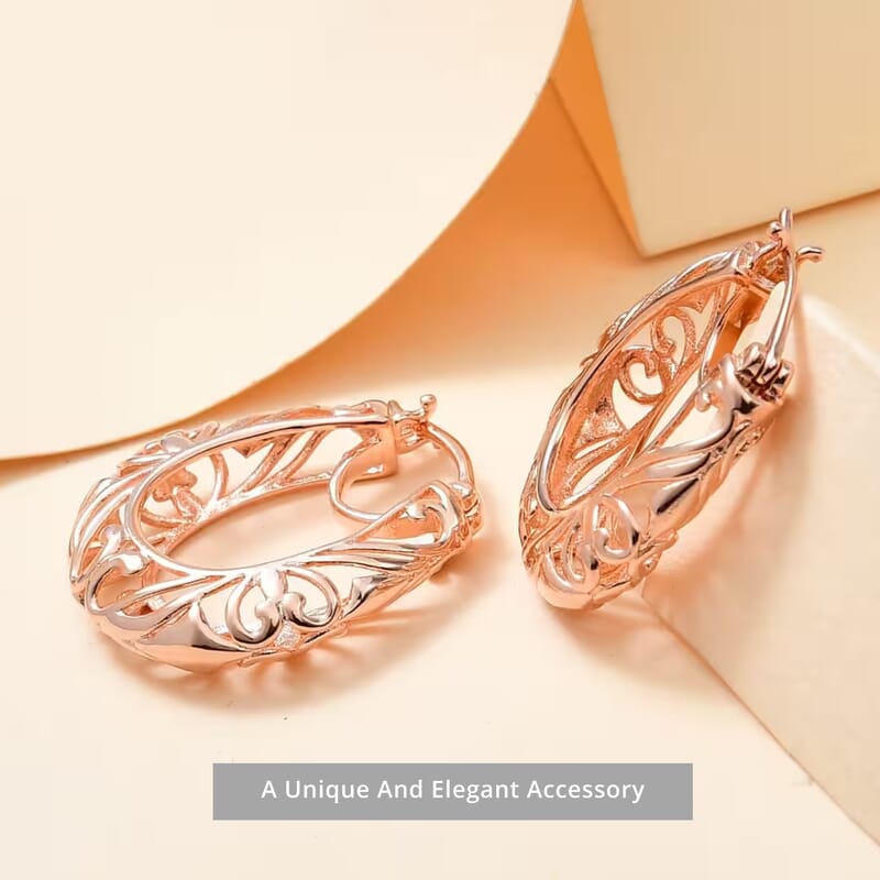 Karis Openwork Basket Hoop Earrings in 18K Rose Gold Plated