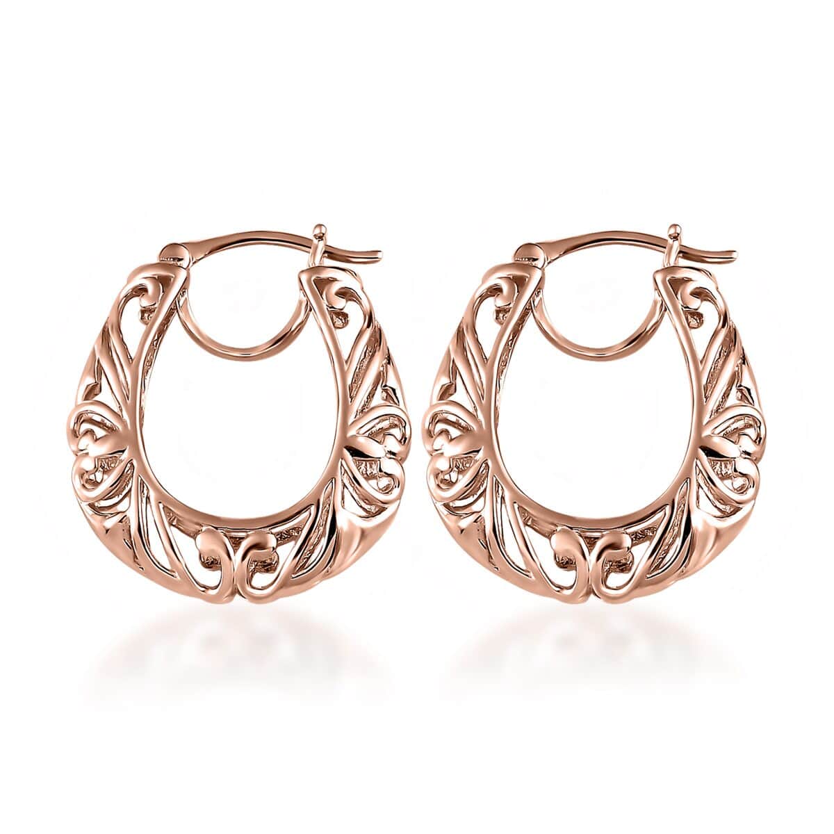Karis Openwork Basket Hoop Earrings in 18K Rose Gold Plated image number 5