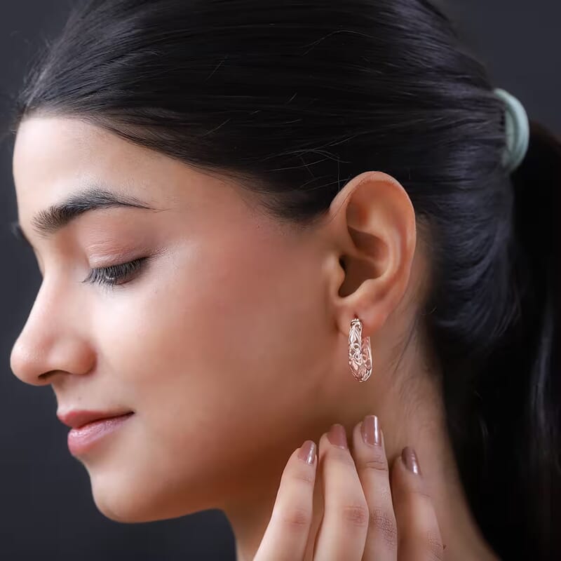 Karis Openwork Basket Hoop Earrings in 18K Rose Gold Plated