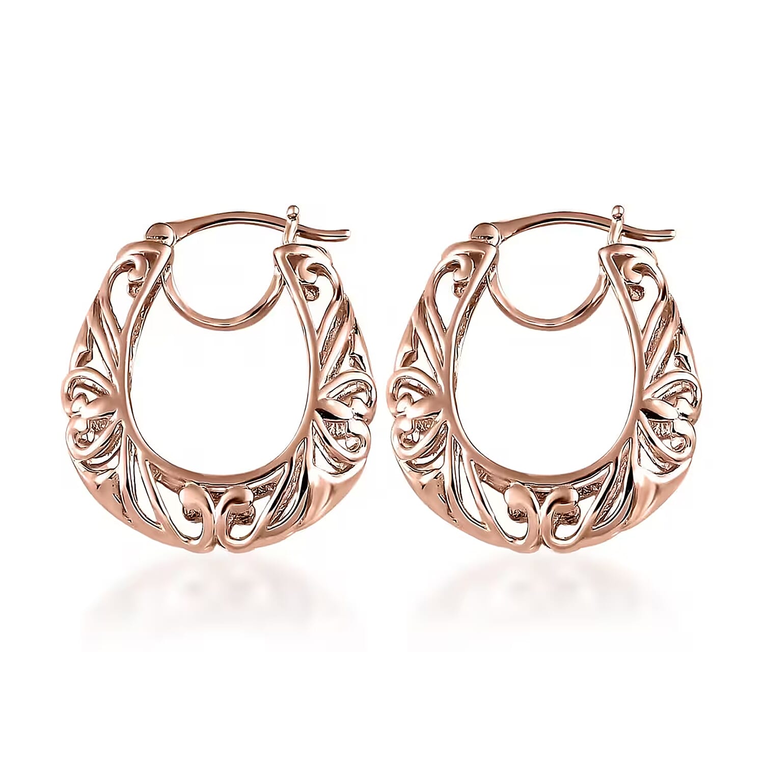 Karis Openwork Basket Hoop Earrings in 18K Rose Gold Plated
