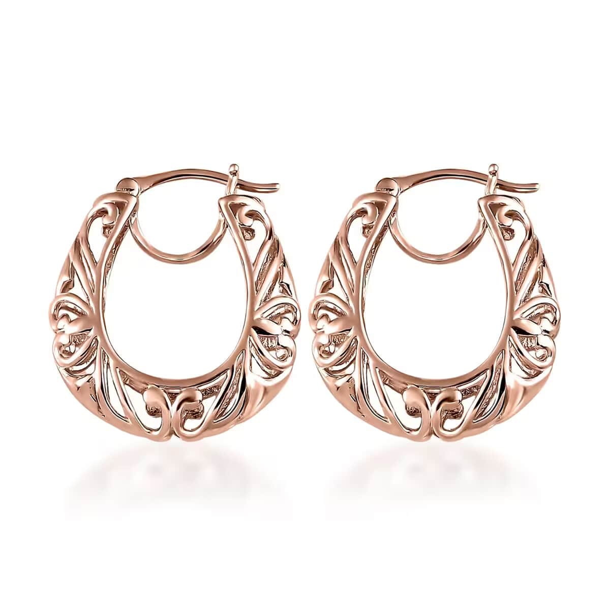 KARIS Openwork Basket Hoop Earrings in ION Plated 18K RG image number 8