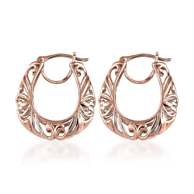 Karis Openwork Basket Hoop Earrings in 18K Rose Gold Plated