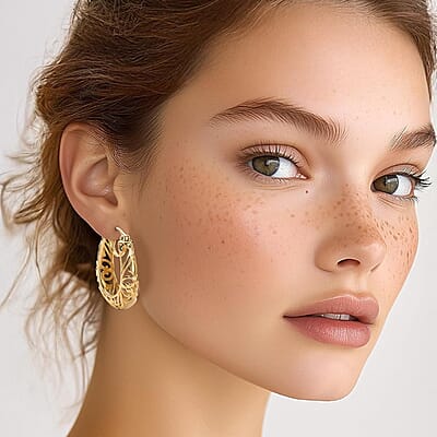 EverTrue Openwork Basket Hoop Earrings in 18K YG Plated