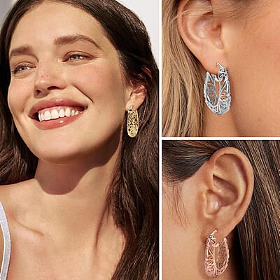 EverTrue Openwork Basket Hoop Earrings in 18K YG Plated
