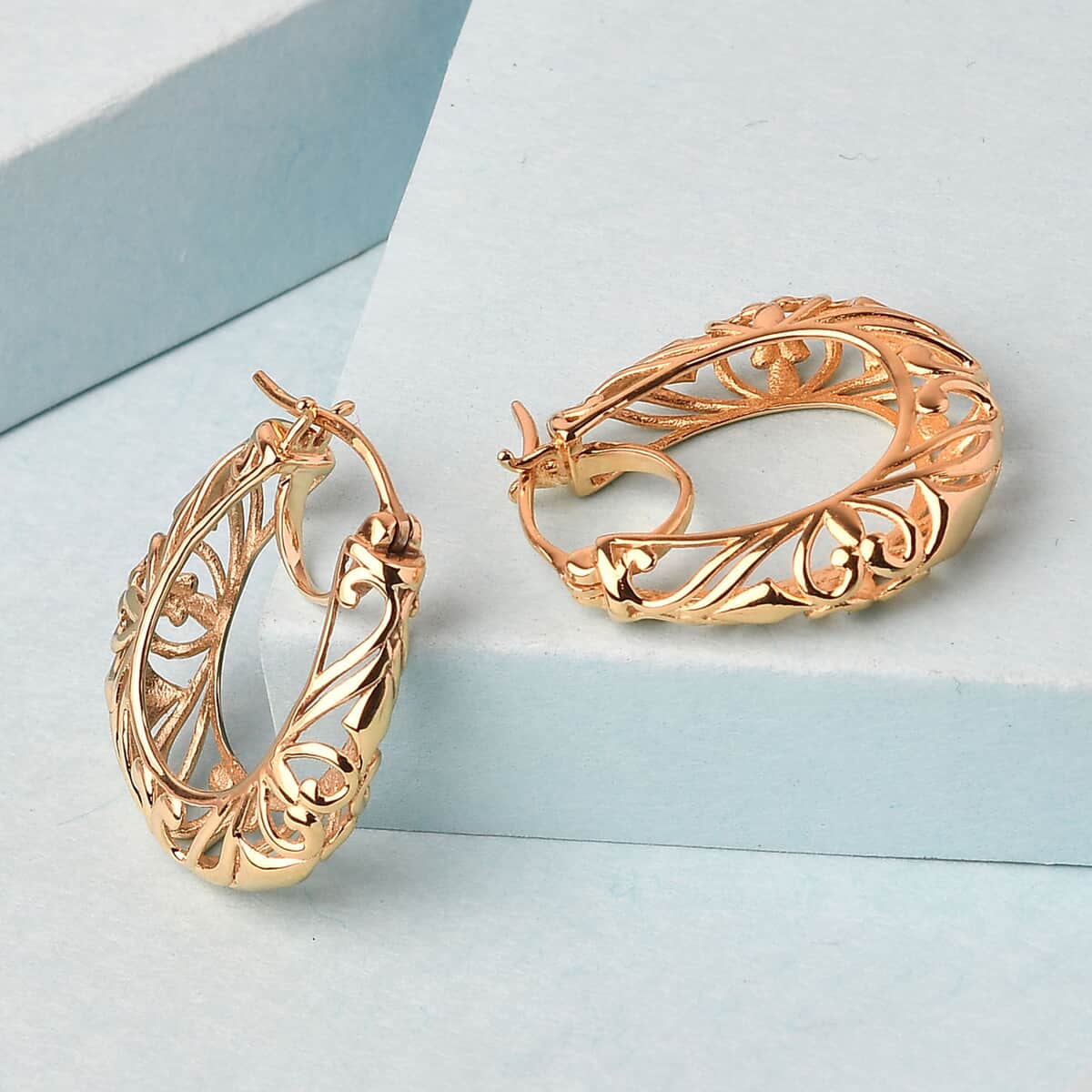 Karis Openwork Basket Hoop Earrings in 18K YG Plated image number 3