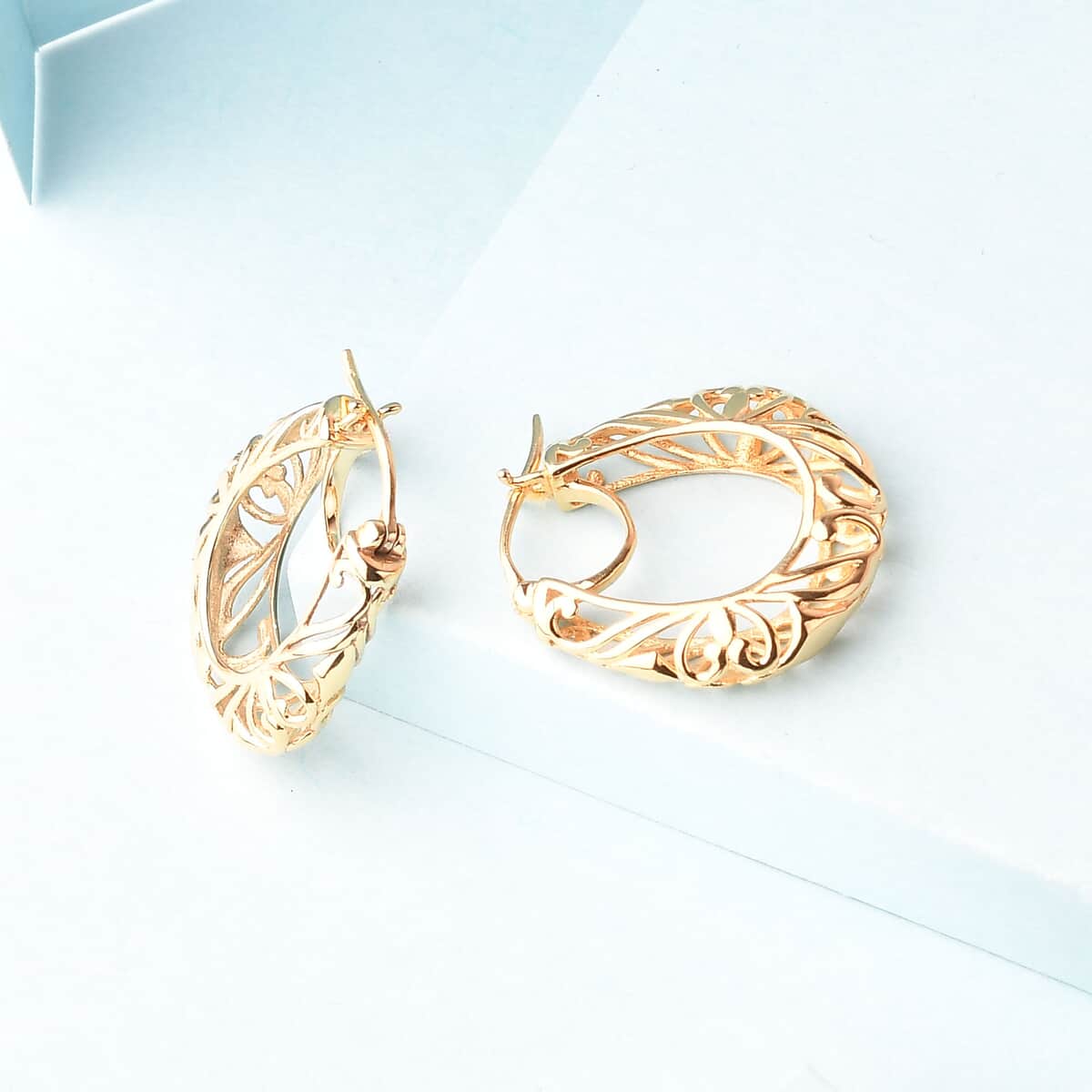 Karis Openwork Basket Hoop Earrings in 18K YG Plated image number 4