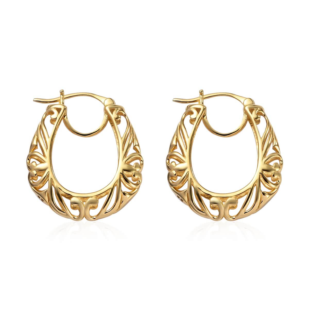 Karis Openwork Basket Hoop Earrings in 18K YG Plated image number 5