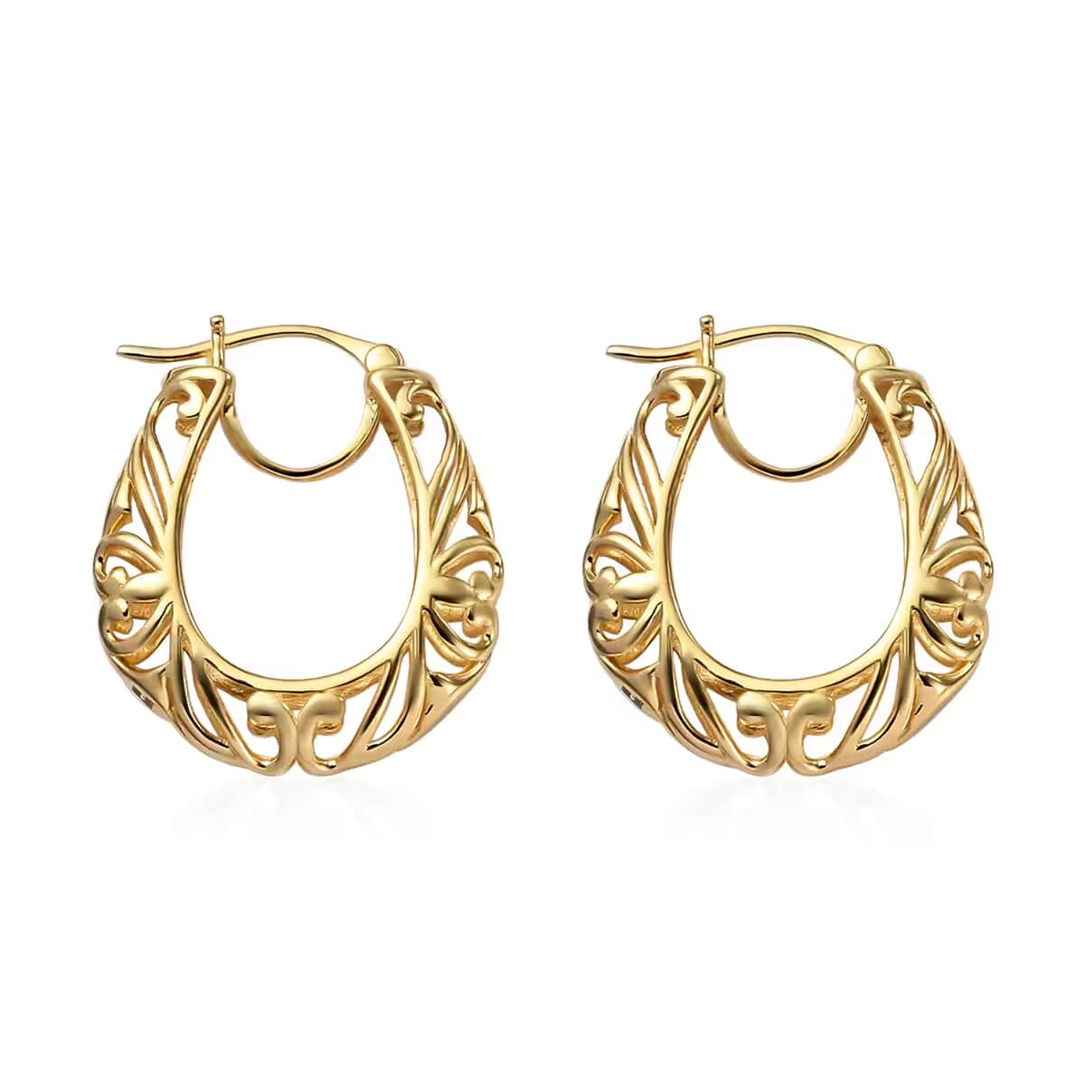 Karis Openwork Basket Hoop Earrings in 18K YG Plated image number 8