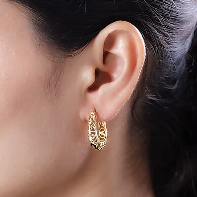 EverTrue Openwork Basket Hoop Earrings in 18K YG Plated