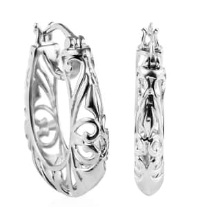 Karis Openwork Basket Hoop Earrings in Platinum Bond