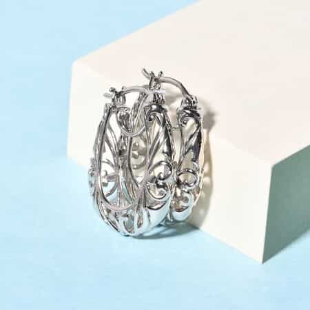 Karis Openwork Basket Hoop Earrings in Platinum Bond image number 2
