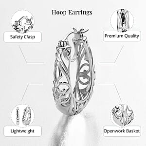 Karis Openwork Basket Hoop Earrings in Platinum Bond