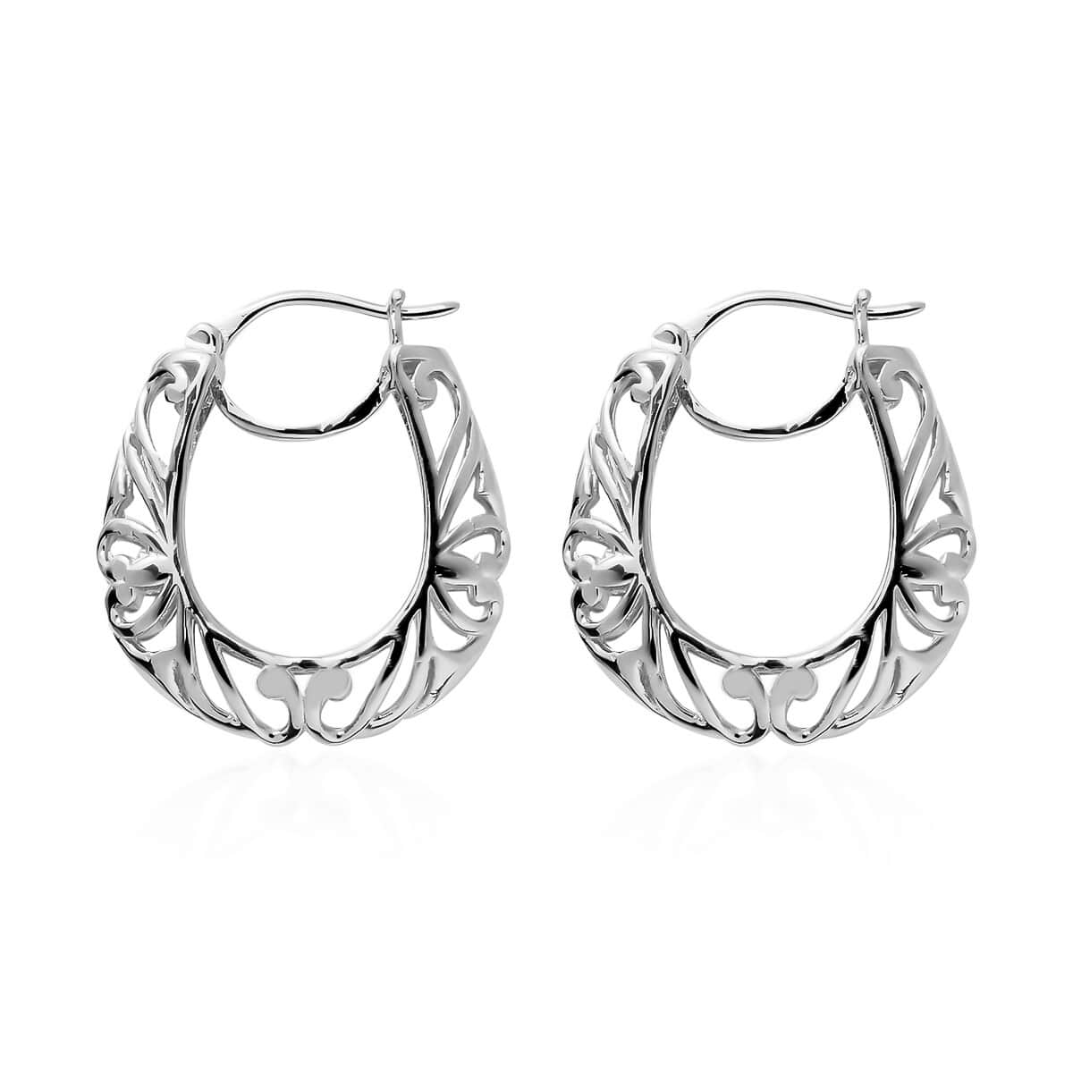 Karis Openwork Basket Hoop Earrings in Platinum Bond image number 5