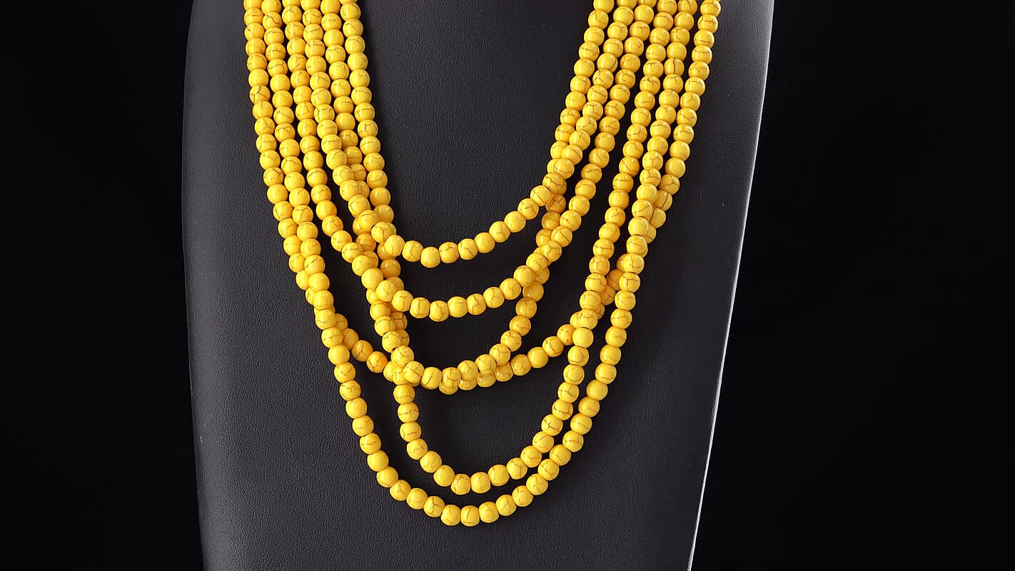 Howlite Multi Strand Beaded Necklace and Dangle Earrings For Women, Bib Chunky Necklace, Costume Jewelry Set in Silvertone and Stainless Steel