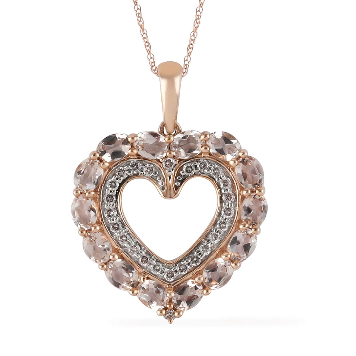 14K Rose Gold Marropino Morganite and Diamond Accent Pendant Necklace 20 Inches 2.65 ctw image number 0
