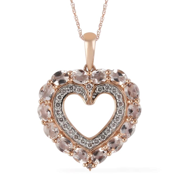 14K Rose Gold Marropino Morganite and Diamond Accent Pendant Necklace 20 Inches 2.65 ctw