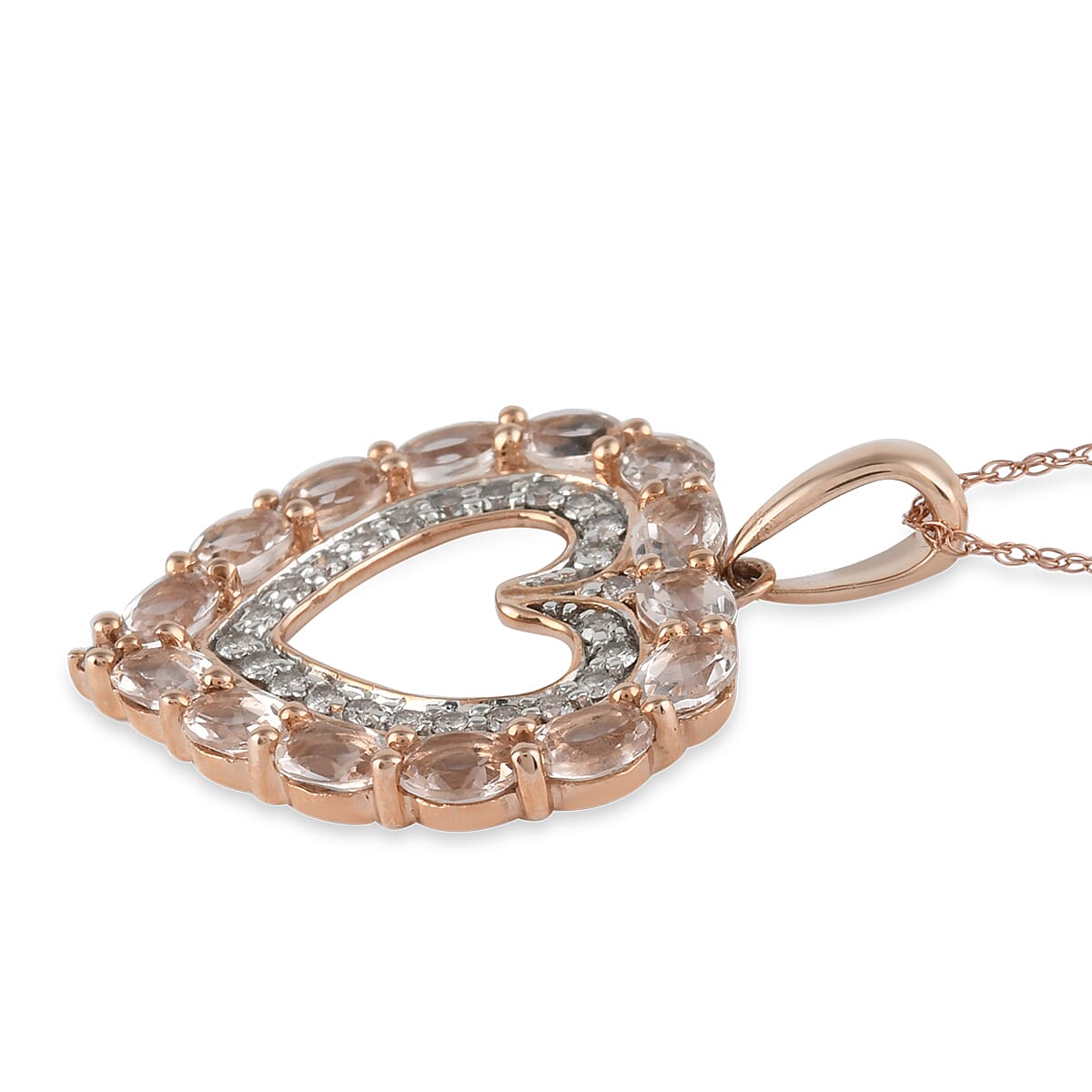 14K Rose Gold Marropino Morganite and Diamond Accent Pendant Necklace 20 Inches 2.65 ctw image number 2