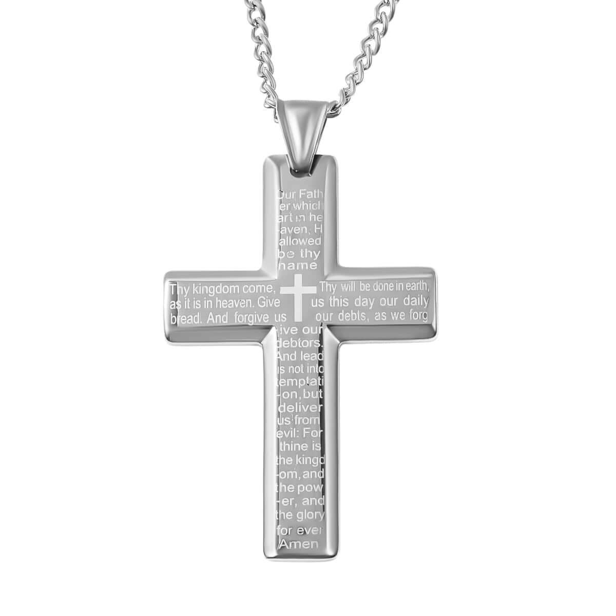 Lord's Prayer Bracelet 8.50 inch and Cross Pendant Necklace 24 Inches in Stainless Steel 77.25 Grams image number 2