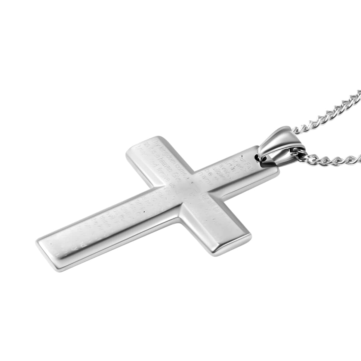 Lord's Prayer Bracelet 8.50 inch and Cross Pendant Necklace 24 Inches in Stainless Steel 77.25 Grams image number 3