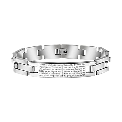 Lord's Prayer Bracelet 8.50 inch and Cross Pendant Necklace 24 Inches in Stainless Steel 77.25 Grams