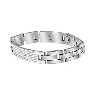 Lord's Prayer Bracelet 8.50 inch and Cross Pendant Necklace 24 Inches in Stainless Steel 77.25 Grams