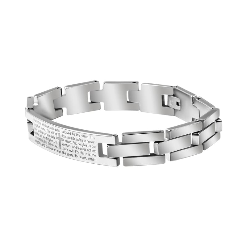 Lord's Prayer Bracelet 8.50 inch and Cross Pendant Necklace 24 Inches in Stainless Steel 77.25 Grams