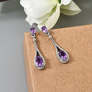 EverTrue Amethyst 1.15 ctw Drop Earrings in Platinum Bond