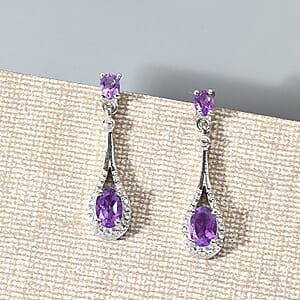 EverTrue Amethyst 1.15 ctw Drop Earrings in Platinum Bond