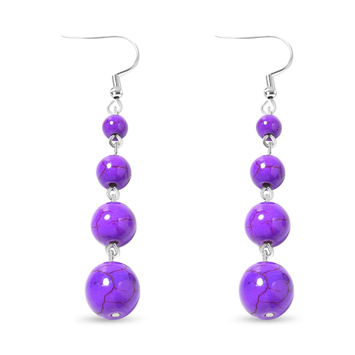 Freshened Purple Howlite Beaded Dangle Earrings and Drape Necklace 18-20 Inches in Black Oxidized Silvertone & Stainless Steel 1439.00 ctw image number 3