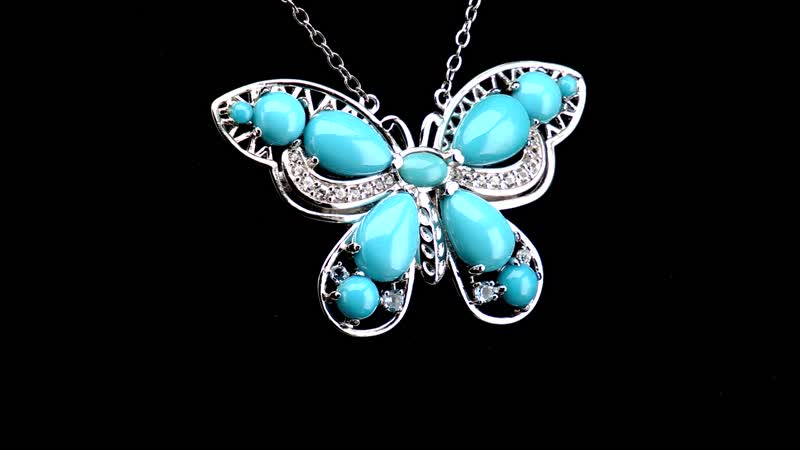 Sleeping Beauty Turquoise and Multi Gemstone Butterfly Pendant Necklace 18 Inches in Rhodium Over Sterling Silver 6.70 ctw