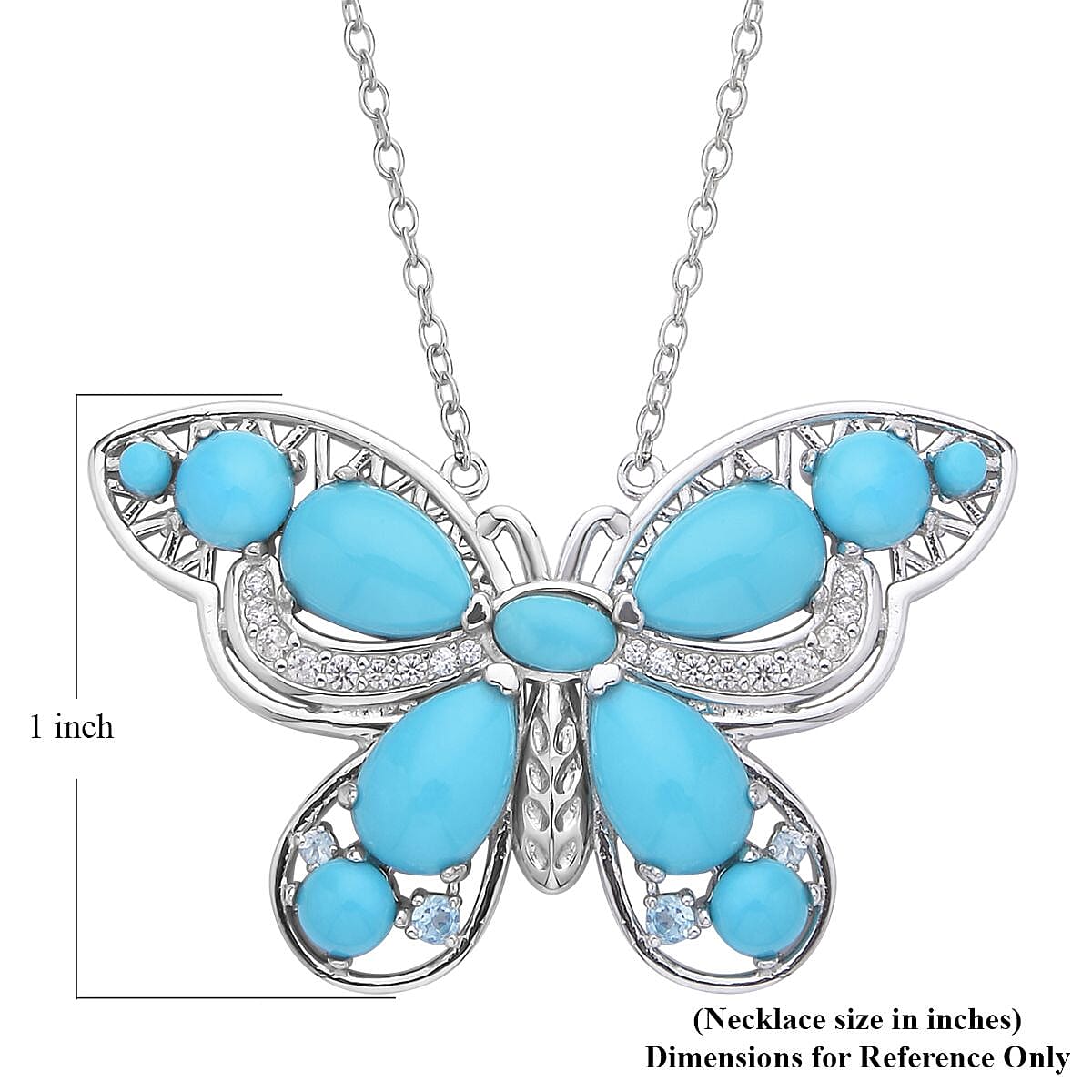 Sleeping Beauty Turquoise and Multi Gemstone Butterfly Pendant Necklace 18 Inches in Rhodium Over Sterling Silver 6.70 ctw