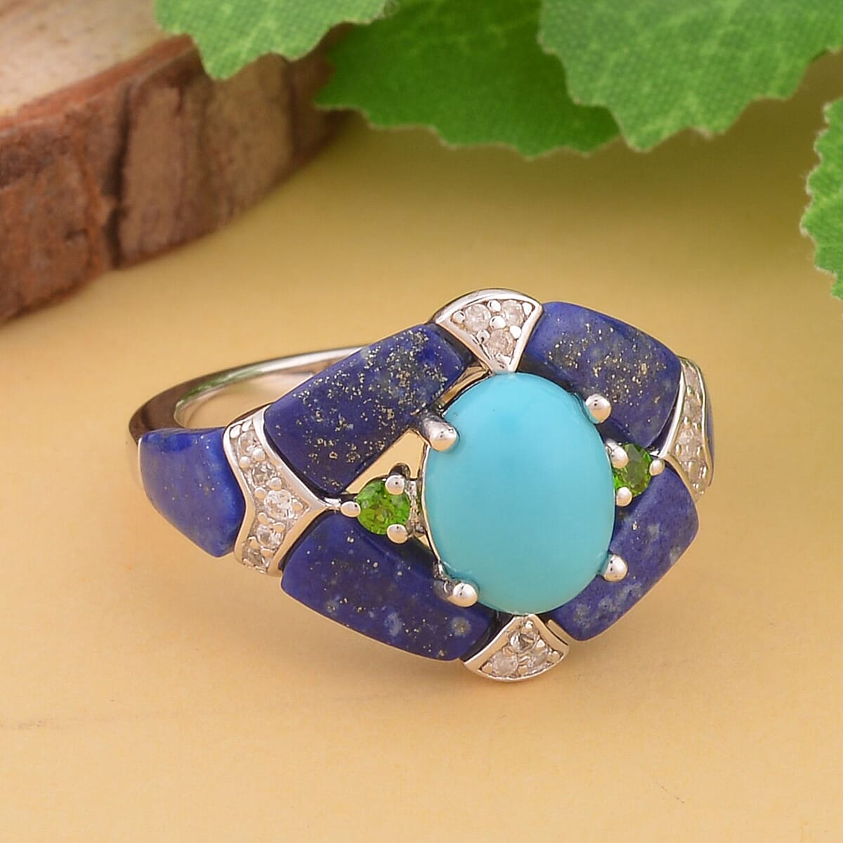 Sleeping Beauty Turquoise and Multi Gemstone Ring in Rhodium Over Sterling Silver (Size 10.0) 6.00 ctw image number 1