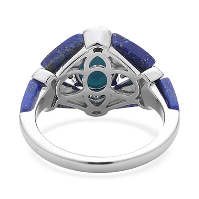 Sleeping Beauty Turquoise and Multi Gemstone Ring in Rhodium Over Sterling Silver (Size 10.0) 6.00 ctw