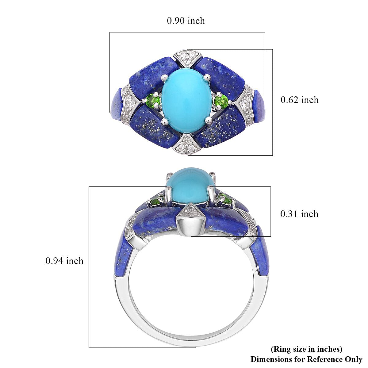 Sleeping Beauty Turquoise and Multi Gemstone Ring in Rhodium Over Sterling Silver (Size 10.0) 6.00 ctw