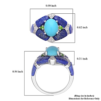 Sleeping Beauty Turquoise and Multi Gemstone Ring in Rhodium Over Sterling Silver (Size 10.0) 6.00 ctw