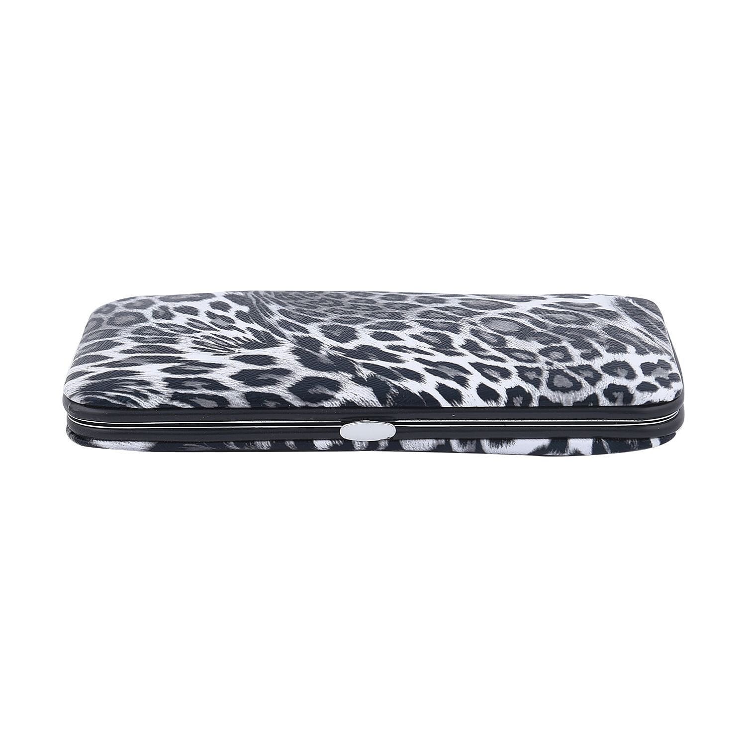 14 Piece Stainless Steel Manicure Grooming Kit in Black Leopard Print Faux Leather Case