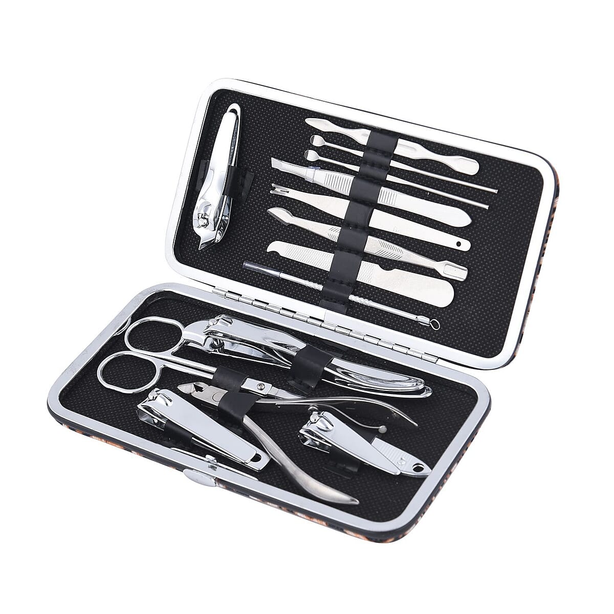 14 Piece Stainless Steel Manicure Grooming Kit in Brown Leopard Print Faux Leather Case image number 4
