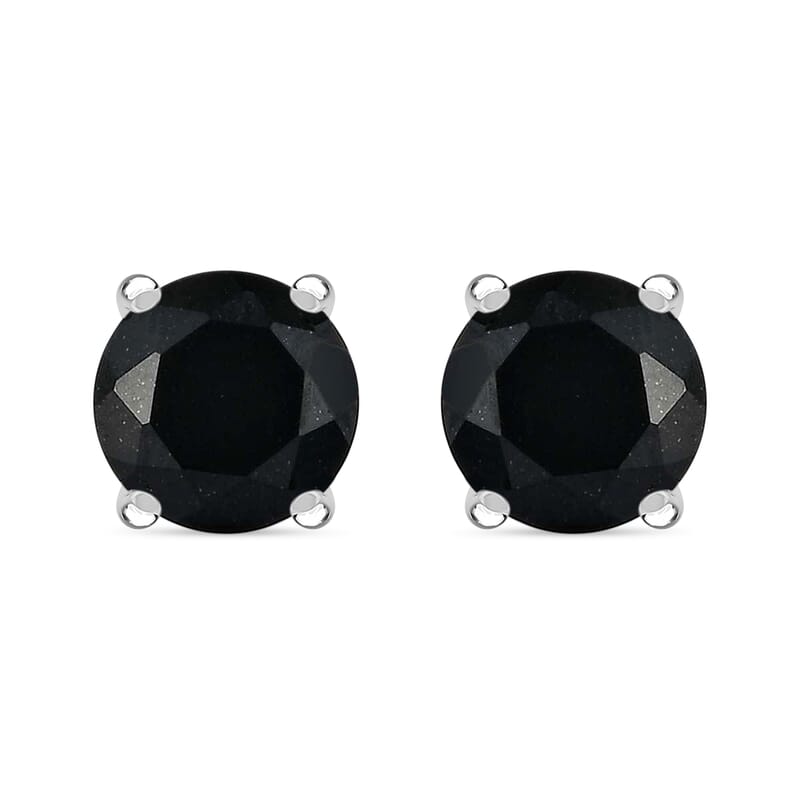 D'Joy Australian Black Tourmaline 4.40 ctw Solitaire Stud Earrings in Platinum Over Sterling Silver